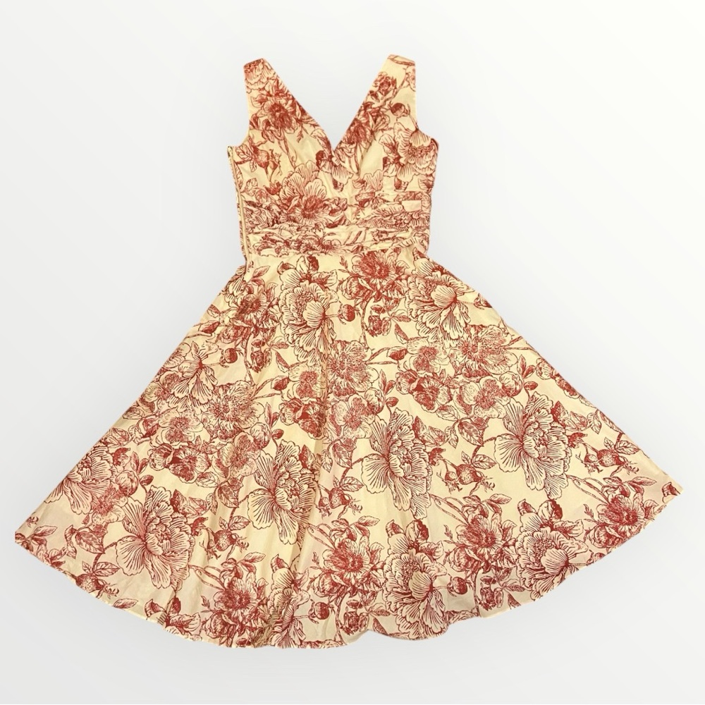 Red and Cream Floral Sleeveless A-Line Sundress
